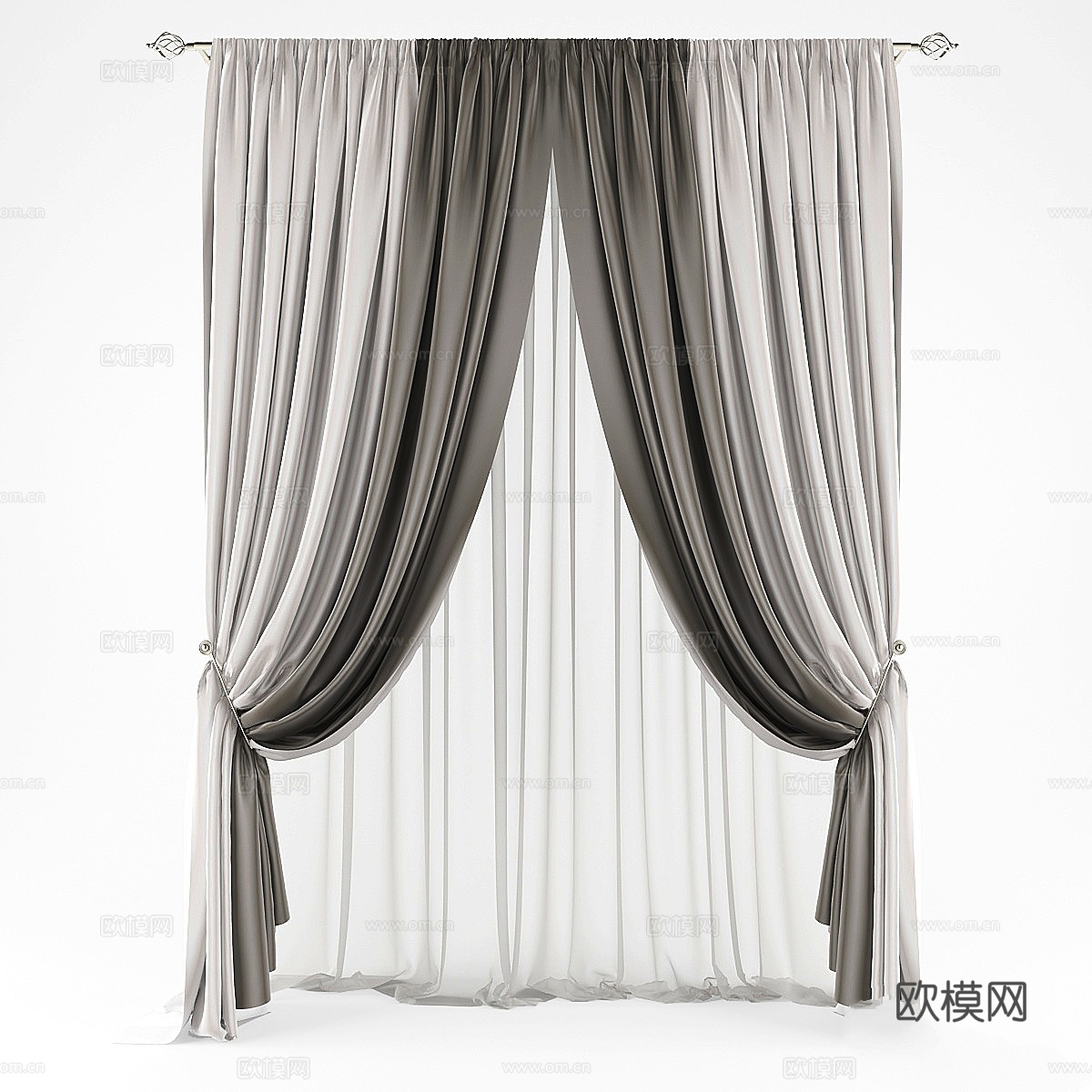 新古典窗帘 纱帘3d模型下载