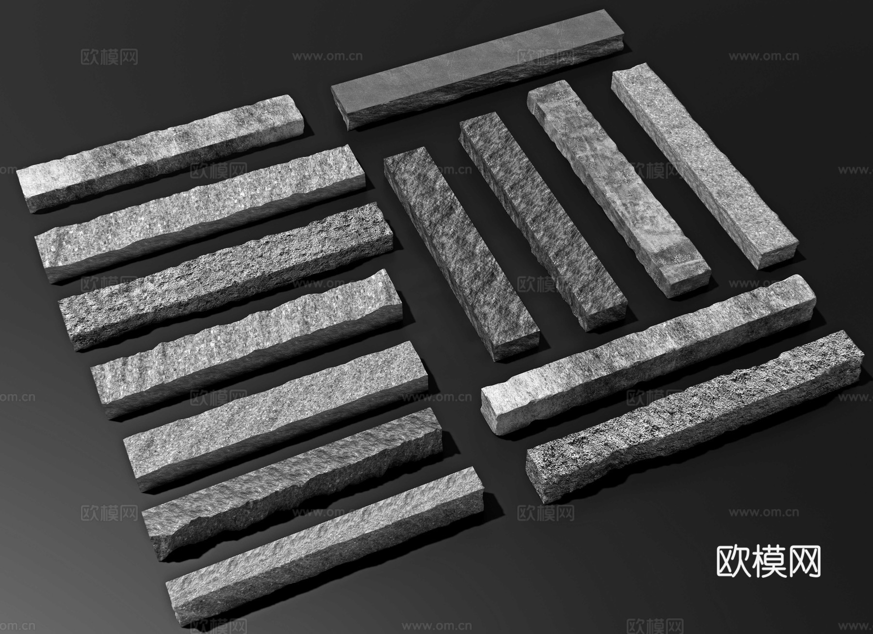 新中式条石 枕石 置石 块石 景石 景观条石 景观石自然条石3d模型下载