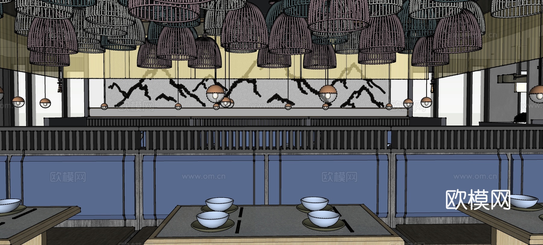 凤翎阁中餐厅全景su模型