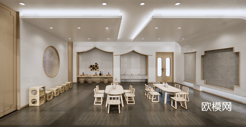 新中式活动室 美术室 功能房 娱乐室su模型