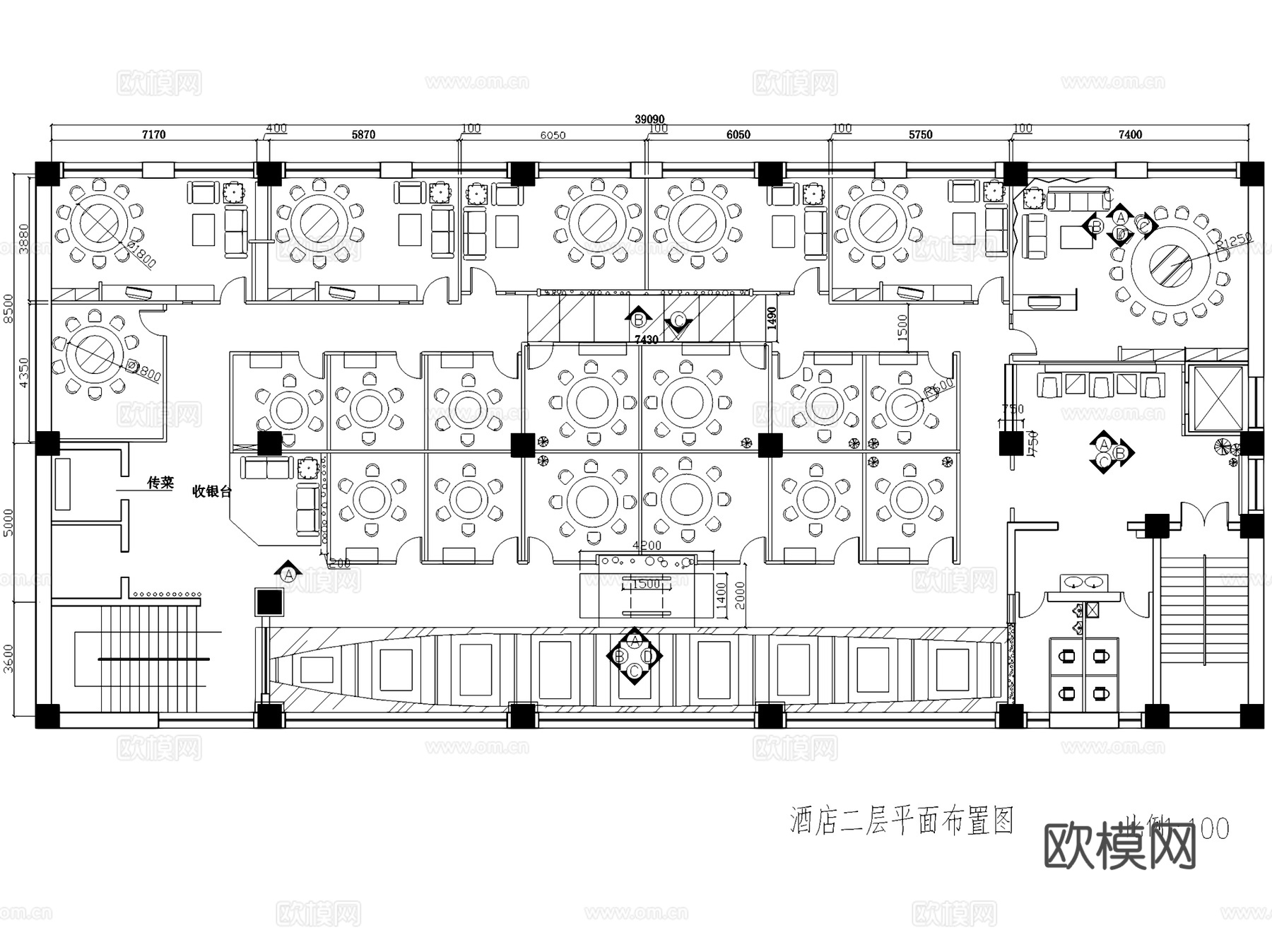 鄂菜楚风楼酒店室内工装平面天花CAD施工图cad施工图