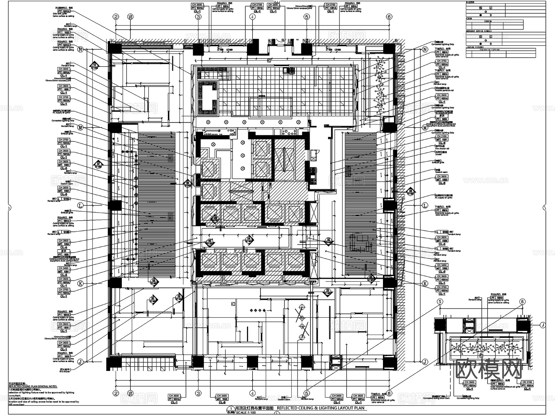 洛阳凯悦酒店室内工装平面CAD施工图+文本cad施工图