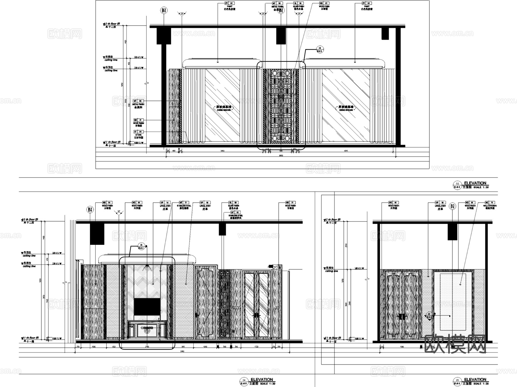 昆明万达文华酒店客房室内工装CAD施工图cad施工图