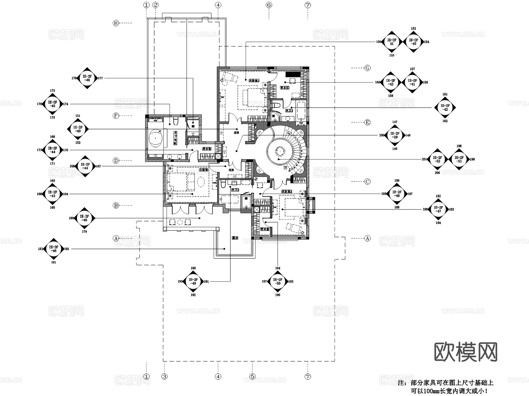 新中式松江72#二层别墅室内家装CAD施工图整套cad施工图