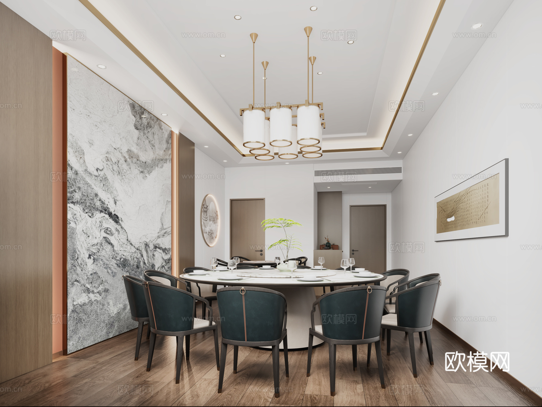 新中式包间 新中式酒店餐厅包间 新中式餐厅包房 餐厅餐桌3d模型下载