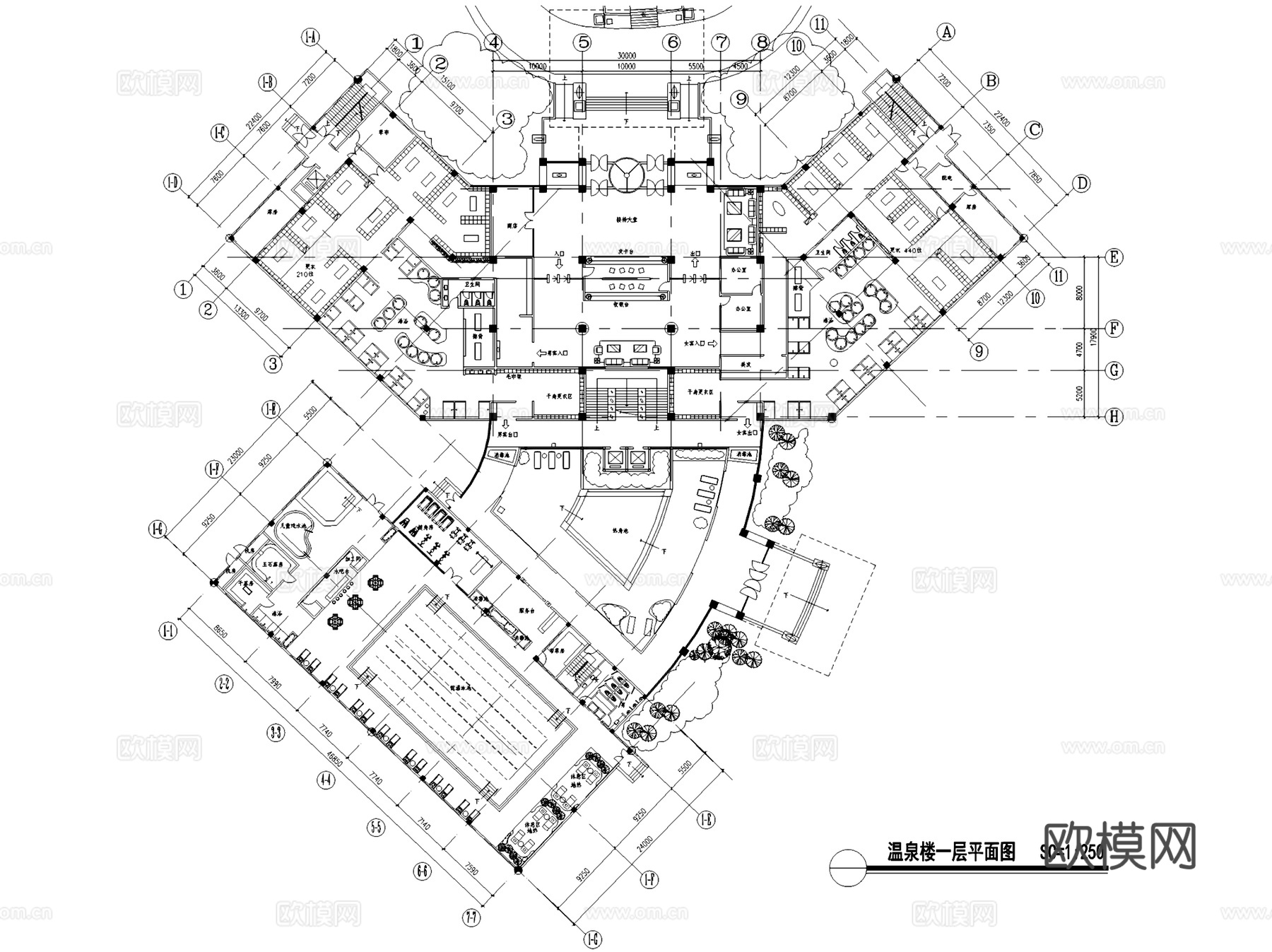 兴化温泉度假酒店建筑CAD施工图cad施工图