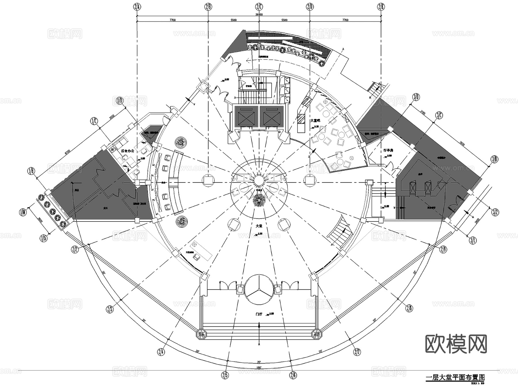 潜江钻石假日酒店一二层公区室内工装CAD施工图cad施工图