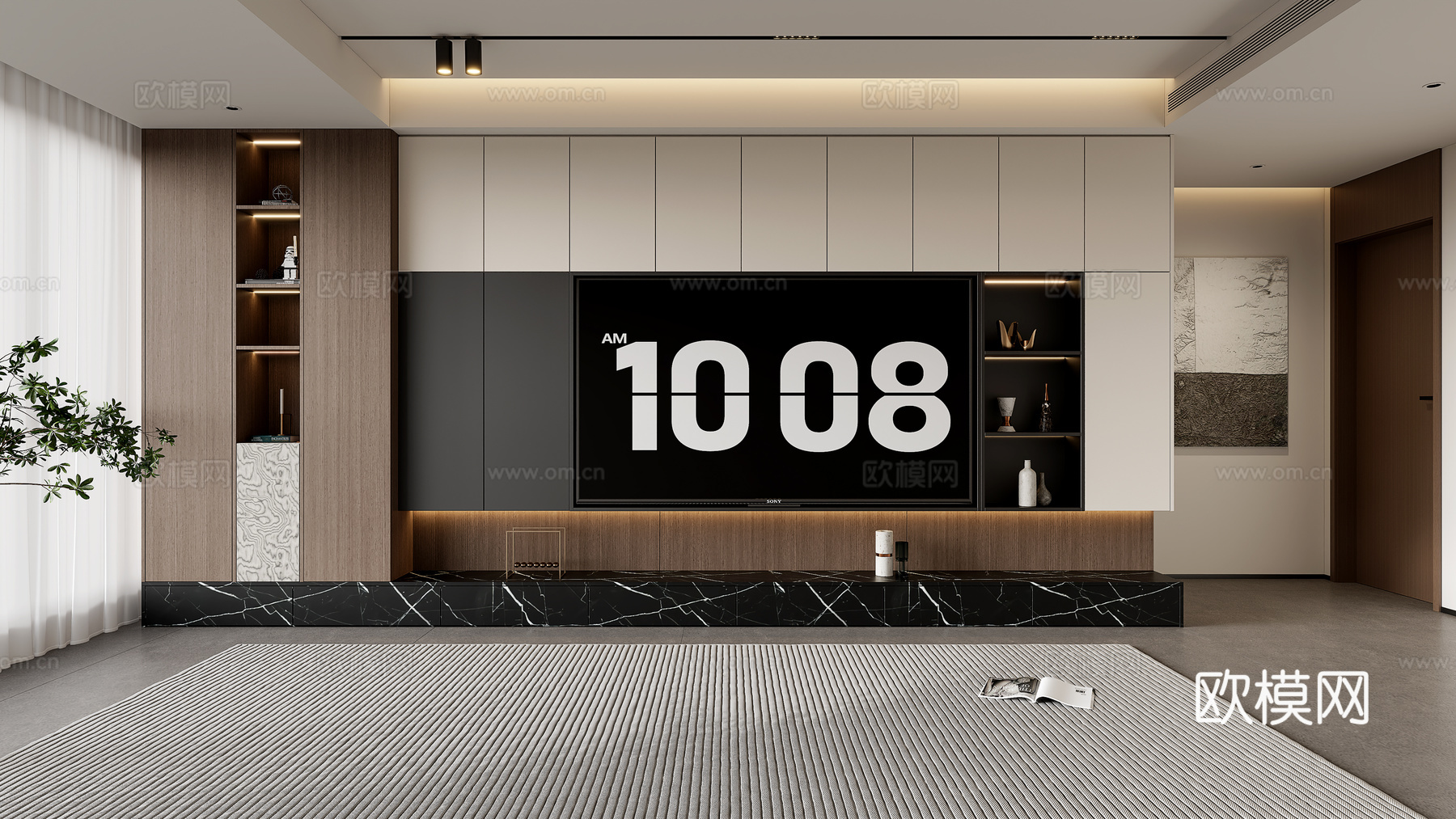 现代客厅电视墙 电视背景墙柜 电视柜 电视柜阳台柜一体su模型