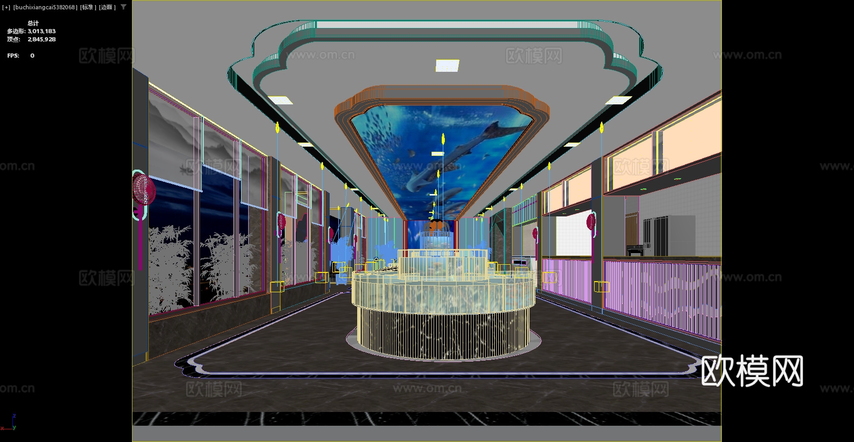 新中式餐厅 餐厅 海鲜餐厅 百叶 前台 餐馆 饭店3d模型下载（渲染图4）