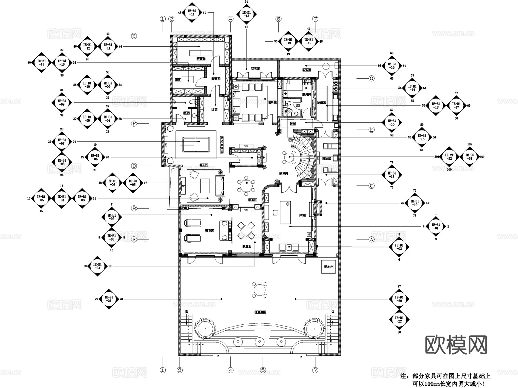 新中式松江72#二层别墅室内家装CAD施工图整套cad施工图