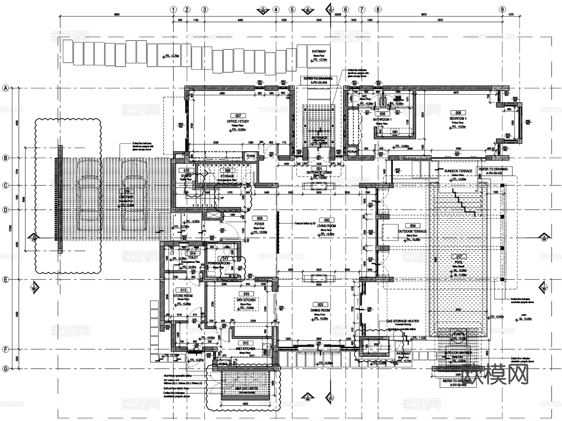 三亚太阳湾柏悦酒店别墅建筑CAD施工图 3套cad施工图cad施工图