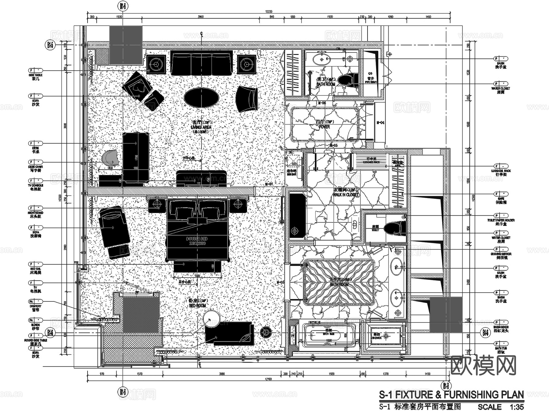 昆明万达文华酒店客房室内工装CAD施工图cad施工图