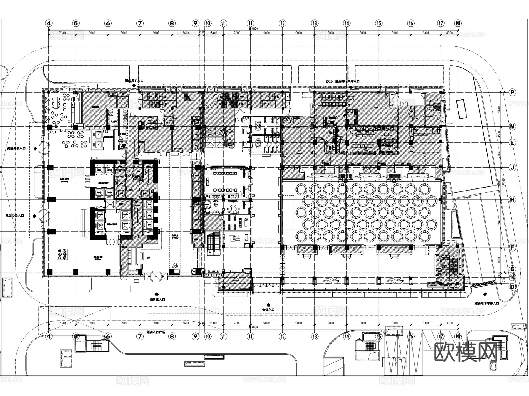 江阴澄星万豪酒店平面室内工装CAD施工图+文本cad施工图