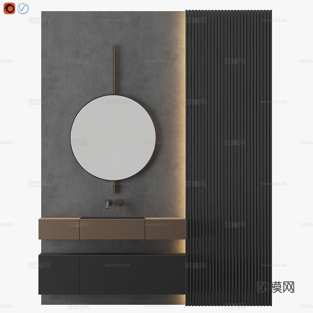 现代 - 灰色浴室_043d模型下载