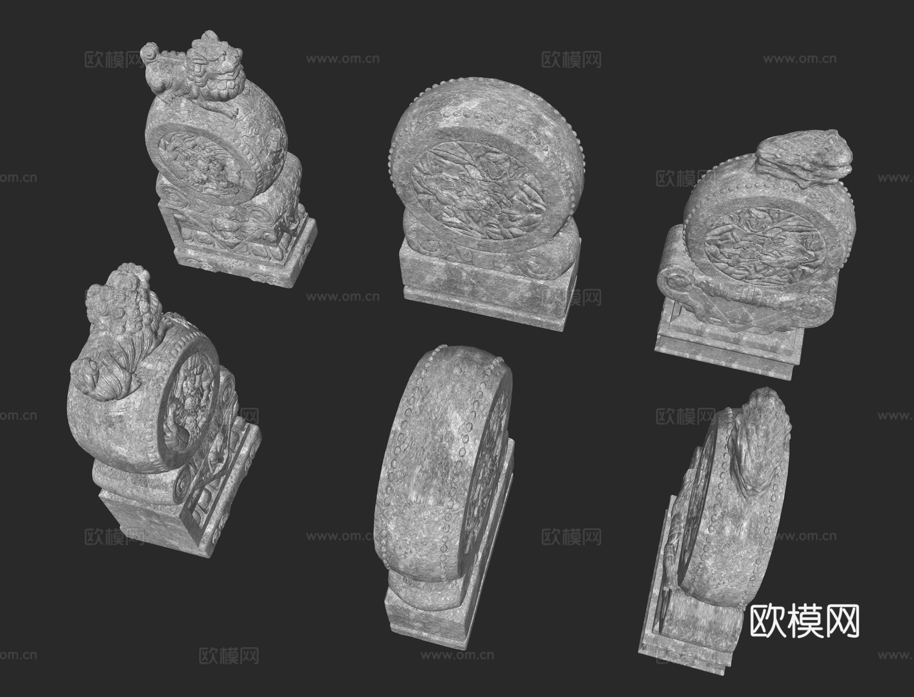 中式抱鼓石 门枕石 门墩 石墩 门座 镇门石 门台 石雕su模型