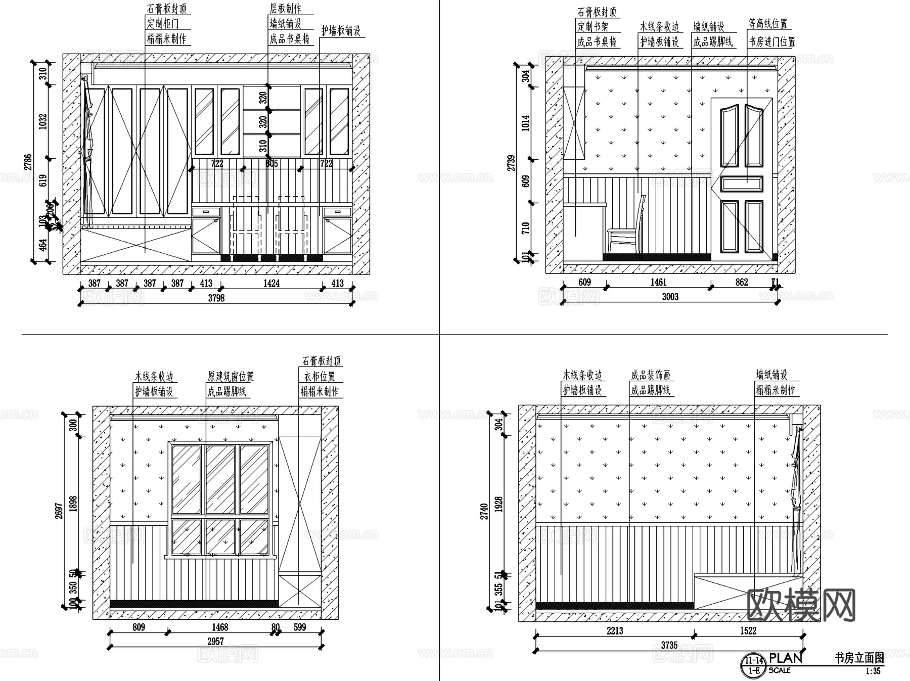 优山美地8-303美式三室两厅两卫室内家装CAD施工图cad施工图
