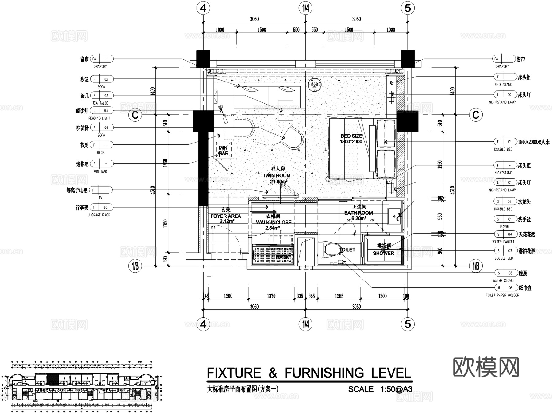 福州温泉公园酒店大堂及客房室内工装CAD施工图cad施工图