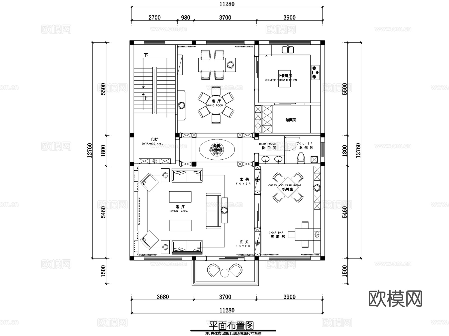 浙江150㎡私宅自建别墅公区室内家装CAD施工图cad施工图