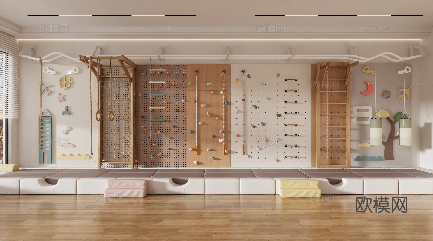 现代儿童攀岩墙 攀爬架攀爬网 儿童娱乐器材设施 儿童攀爬游乐3d模型下载