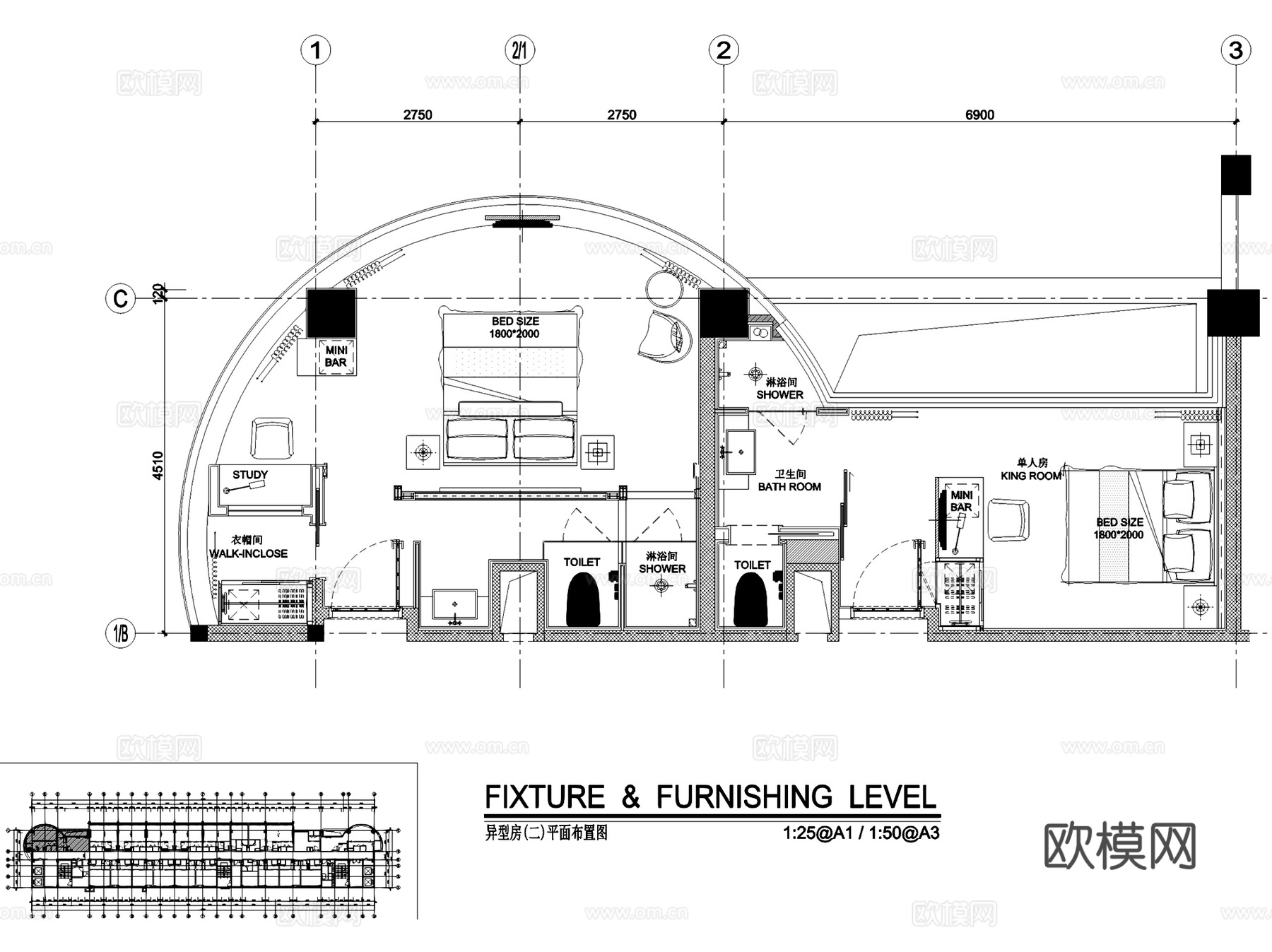 福州温泉公园酒店大堂及客房室内工装CAD施工图cad施工图