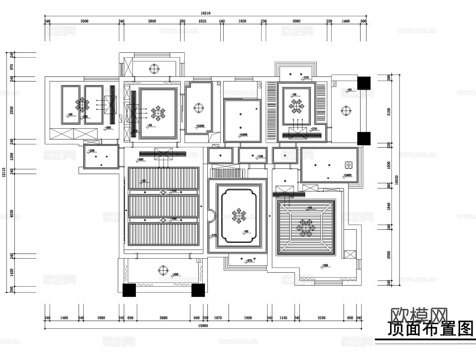 中南世纪城美式三室两厅两卫室内家装CAD施工图cad施工图