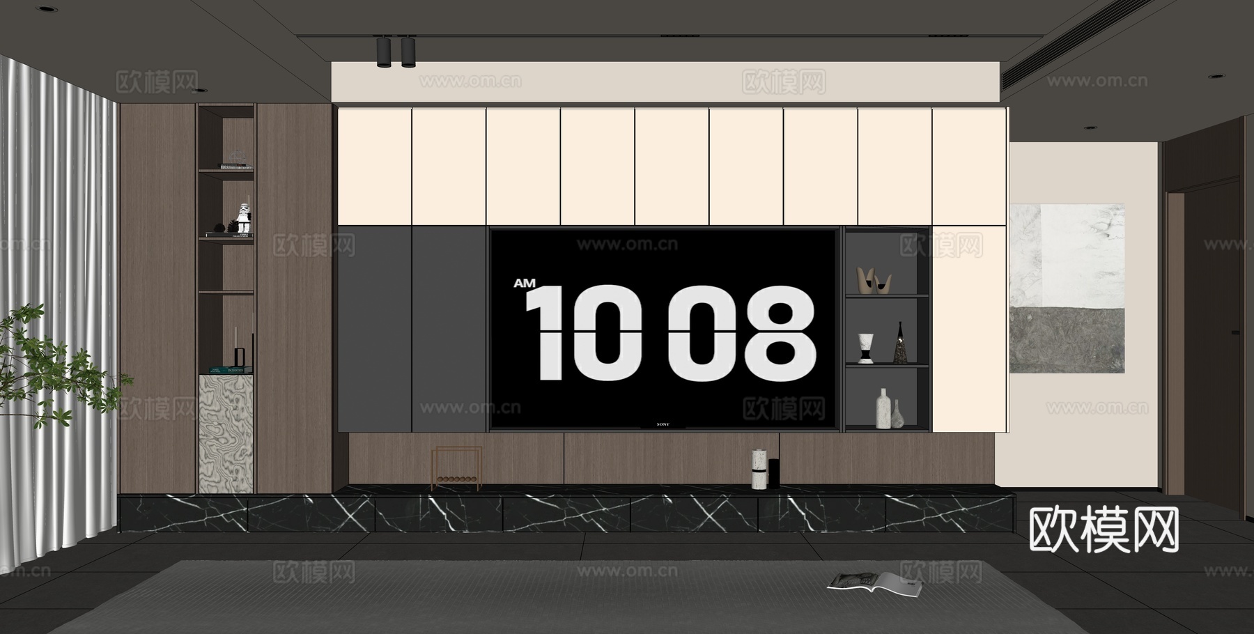 现代客厅电视墙 电视背景墙柜 电视柜 电视柜阳台柜一体su模型