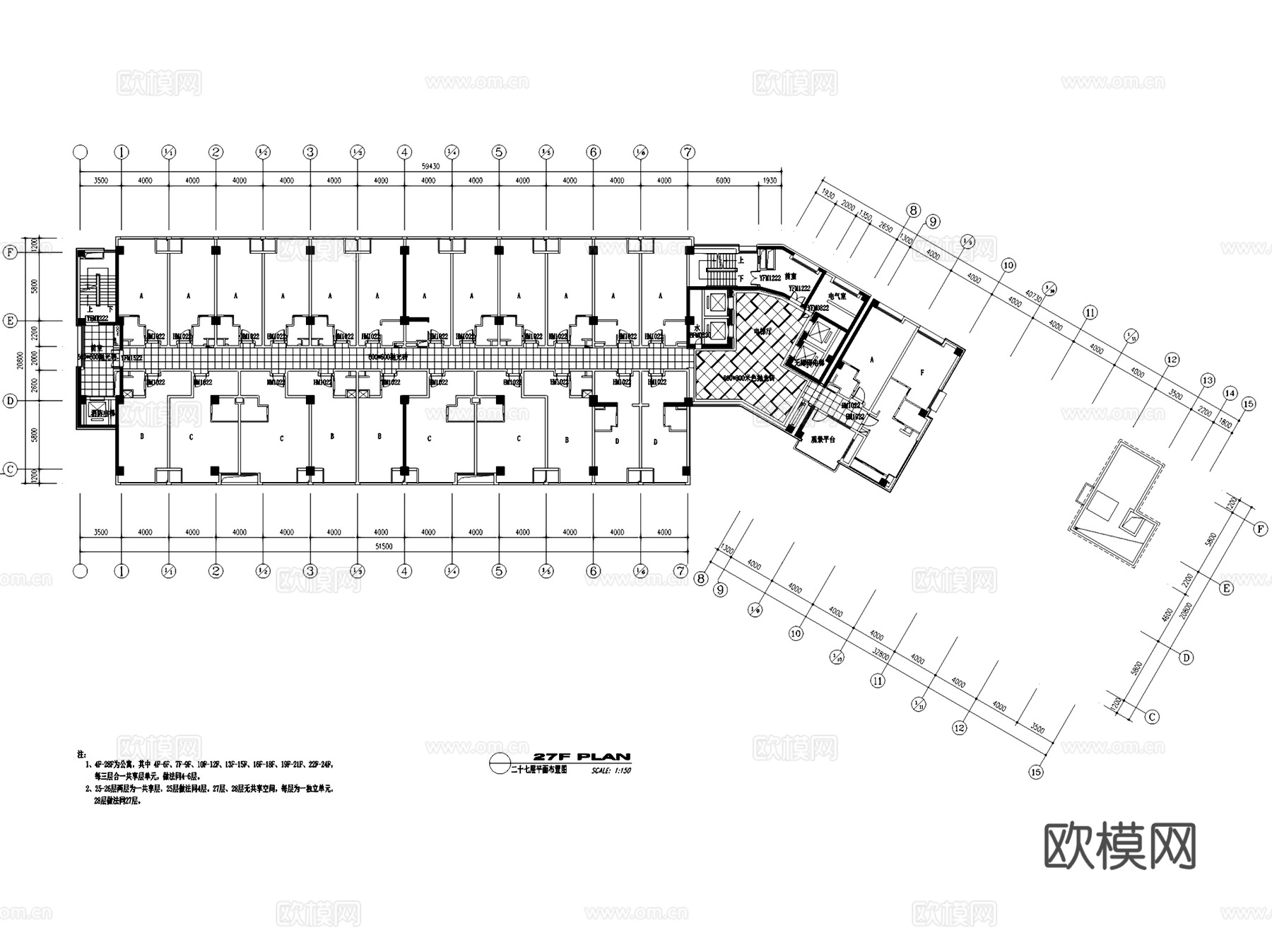 昆山花桥国际商务城酒店公寓室内工装CAD施工图cad施工图