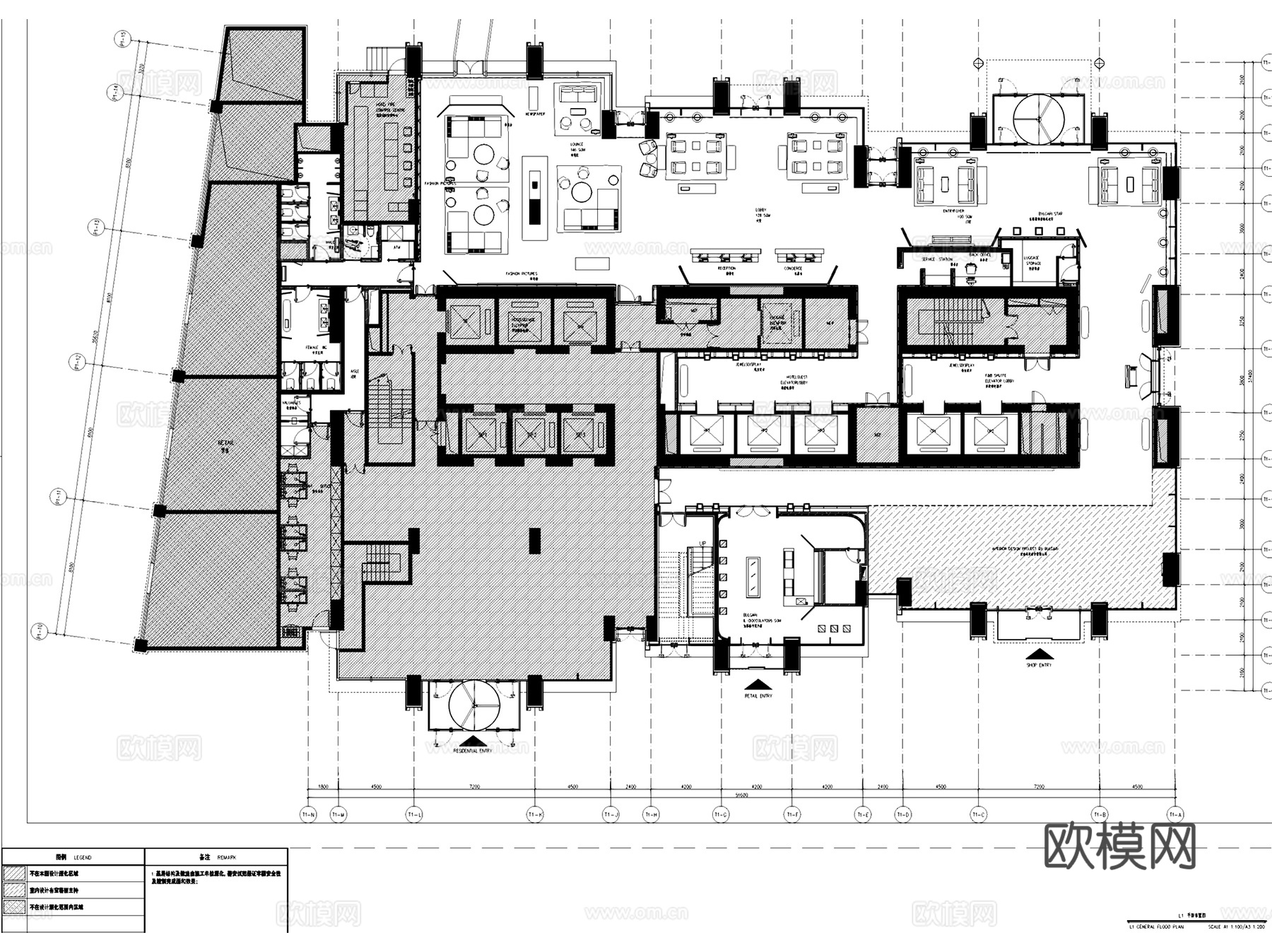 上海华侨城宝格丽酒店室内工装CAD施工图cad施工图