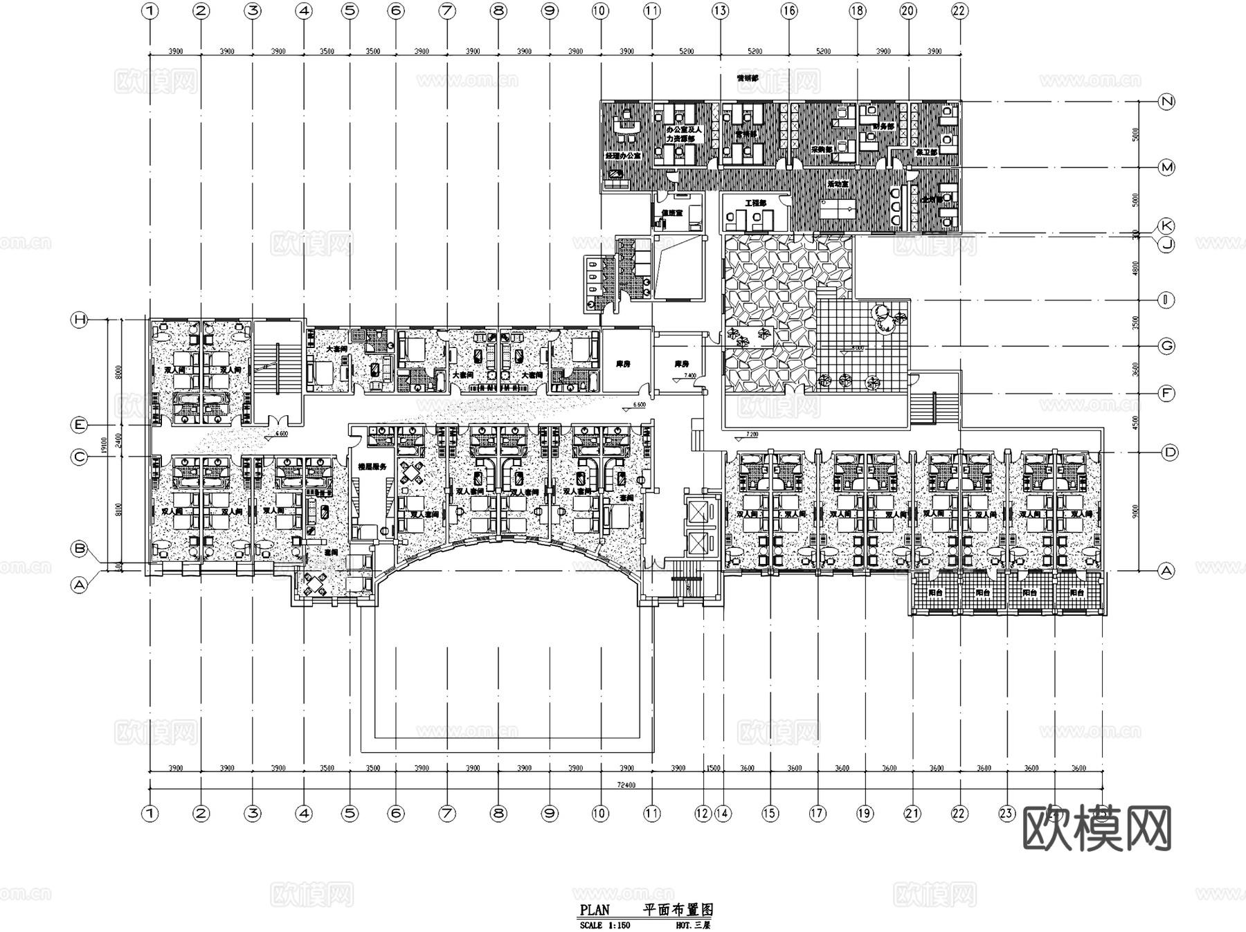 利川酒店室内工装平面图CAD施工图cad施工图