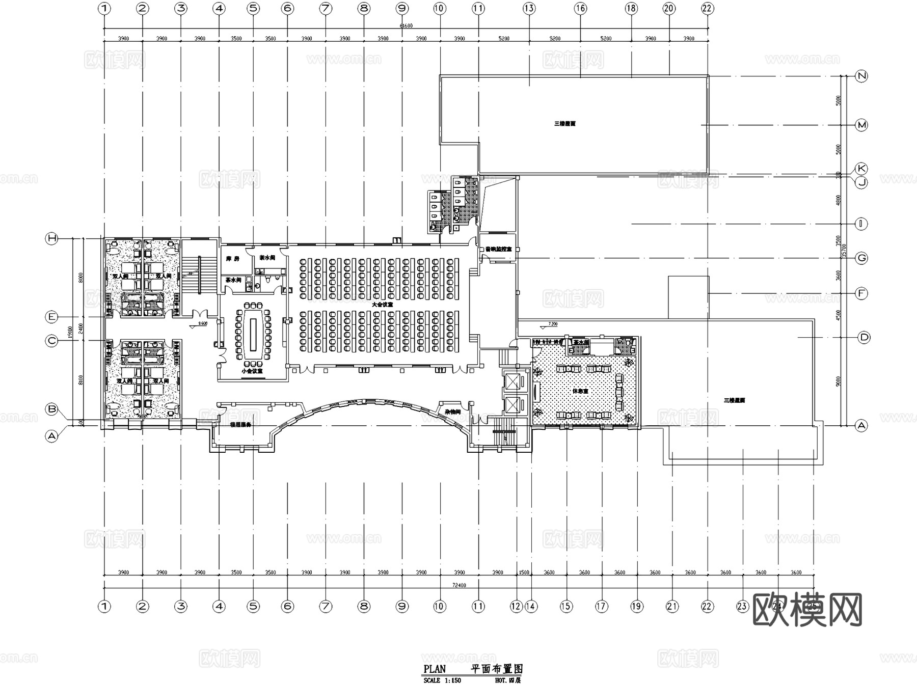 利川酒店室内工装平面图CAD施工图cad施工图