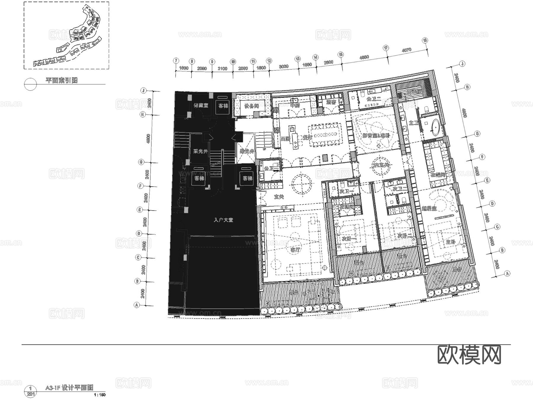 重庆万科鹅岭峰A3-1F户型室内家装CAD施工图整套cad施工图