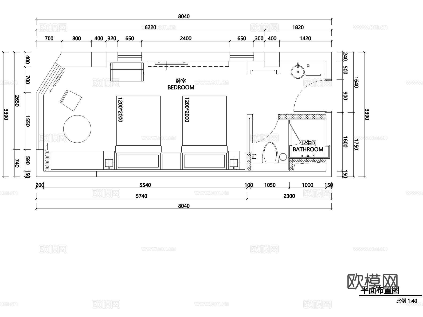 上海青浦亚朵轻居酒店客房室内工装CAD施工图cad施工图