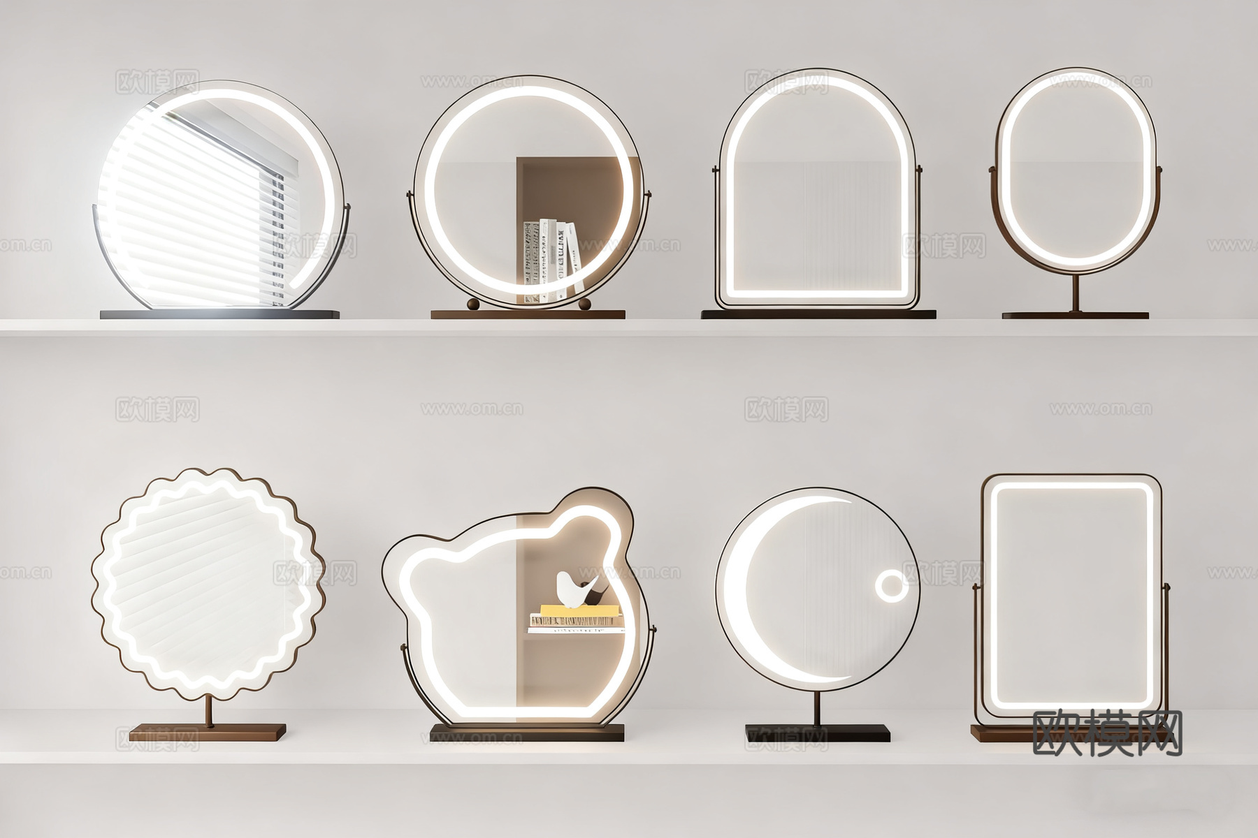 现代LED化妆镜 智能美妆镜 桌面梳妆镜su模型