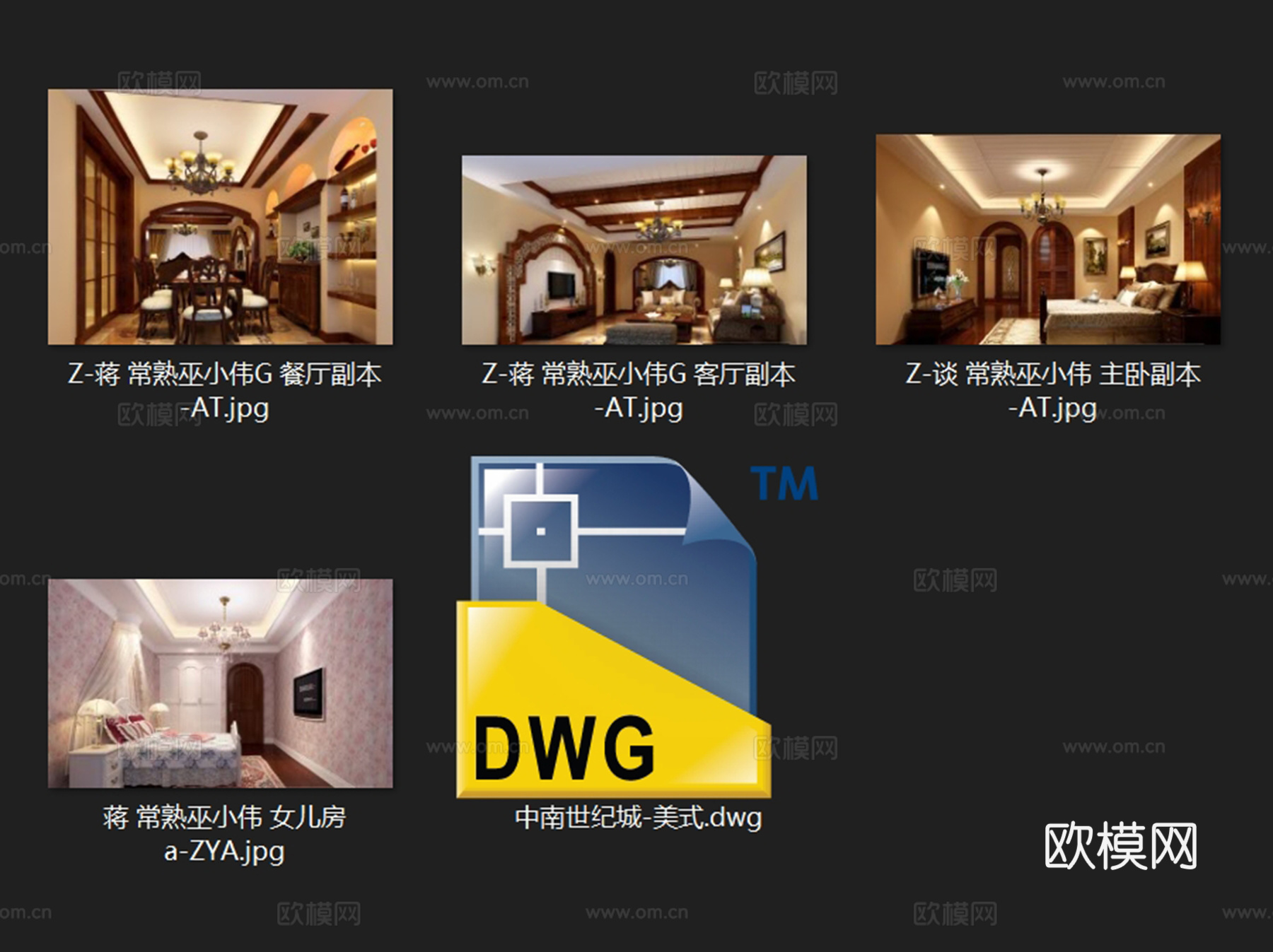 中南世纪城美式三室两厅两卫室内家装CAD施工图cad施工图