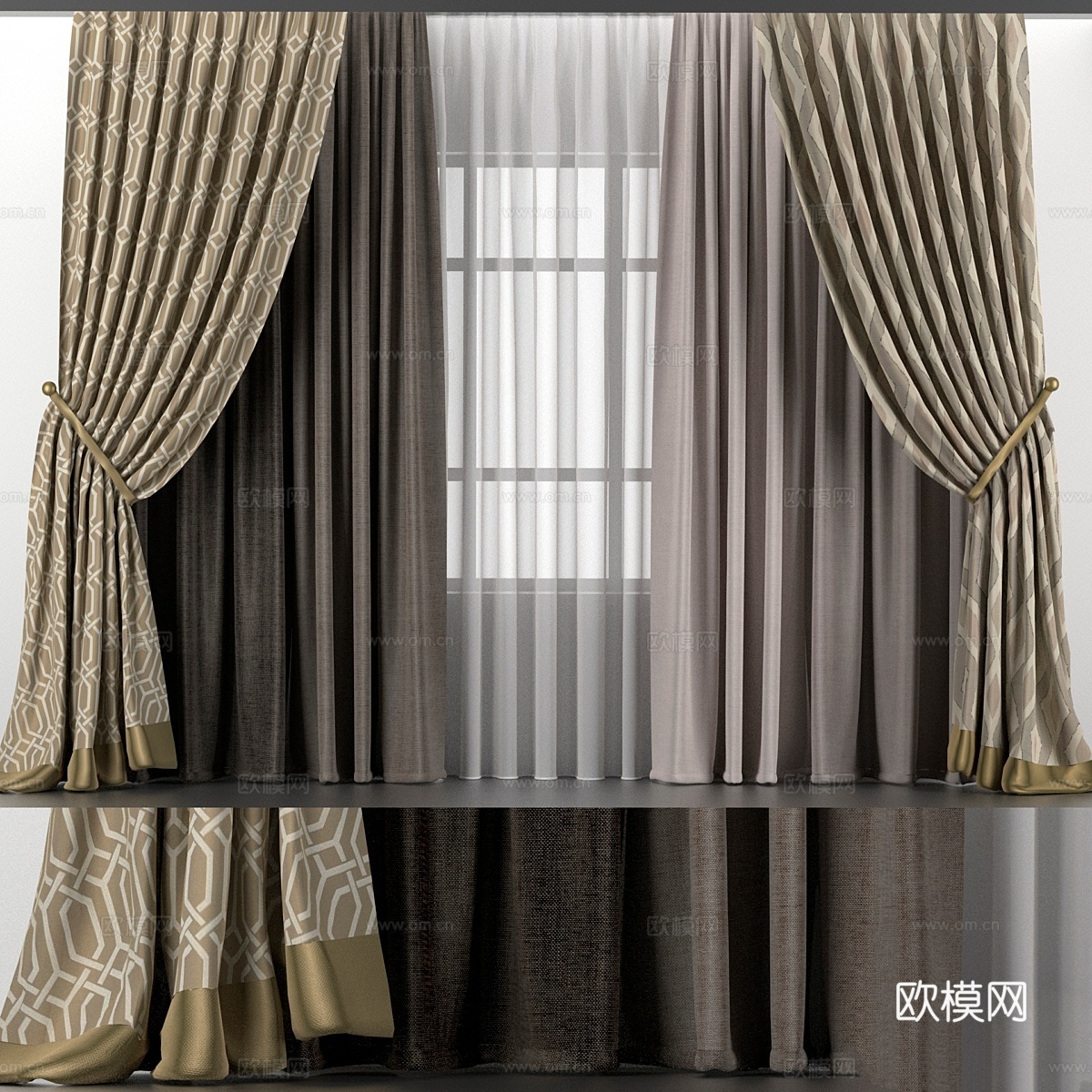 窗帘与薄纱 新古典窗帘3d模型下载