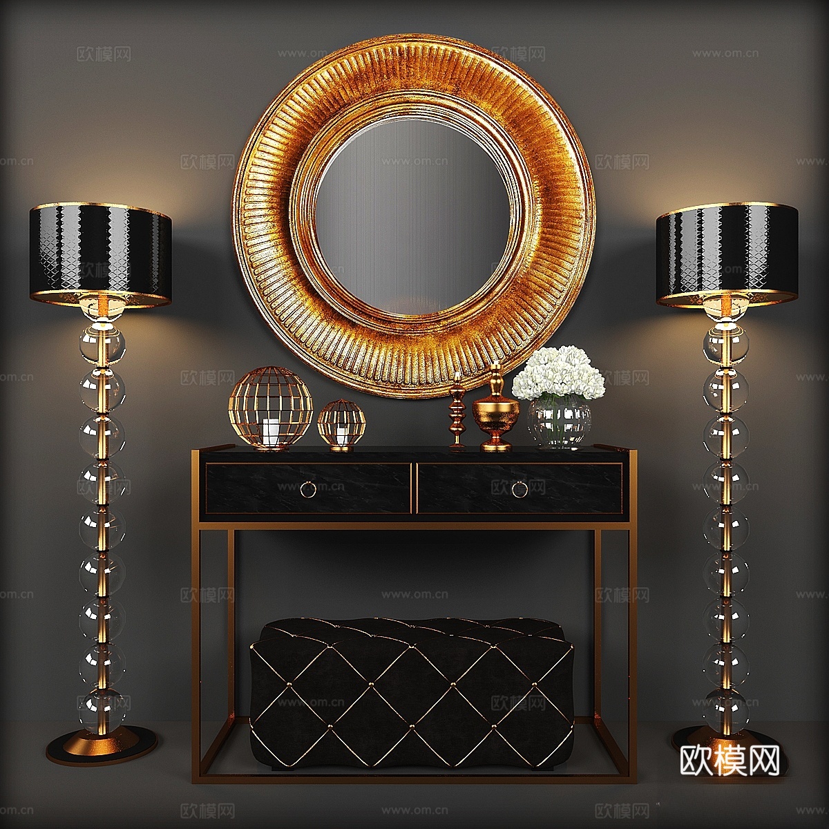 装饰套装 新古典装饰品 案几 落地灯3d模型下载