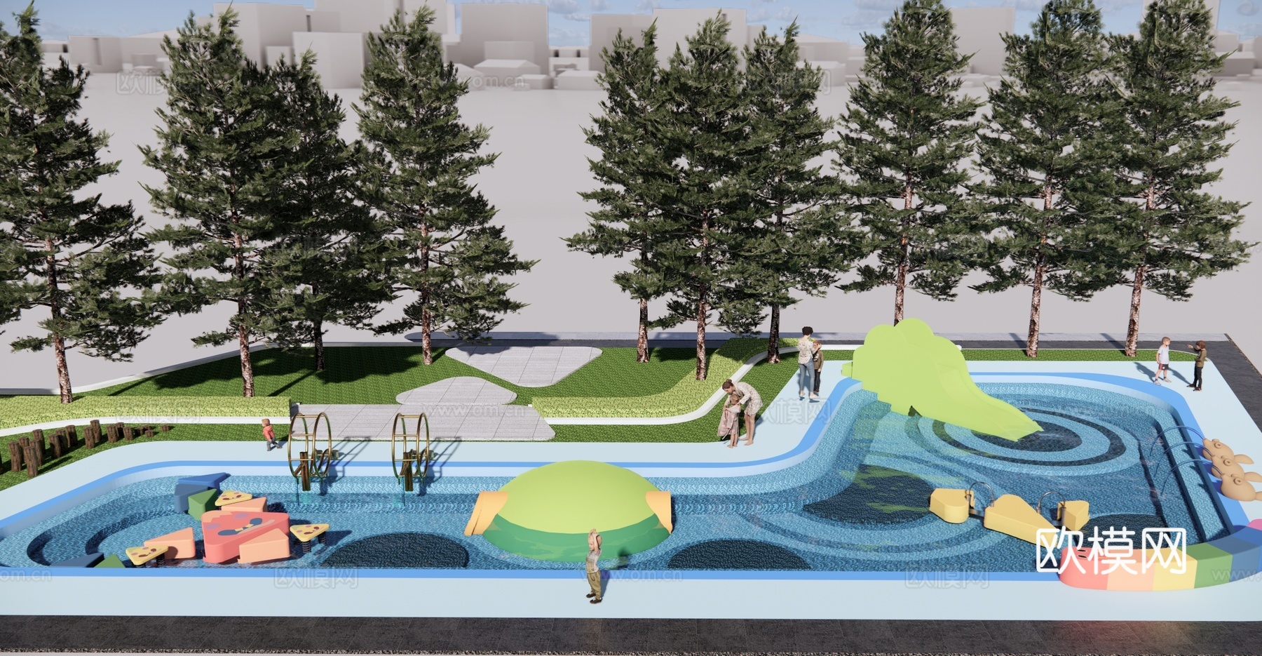 现代 儿童游乐区 儿童戏水池儿童戏水游乐区儿童游泳池戏水游戏su模型