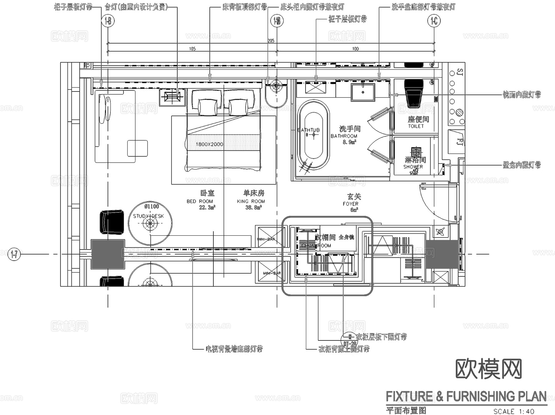 深圳机场希尔顿逸林酒店室内工装平面CAD施工图cad施工图
