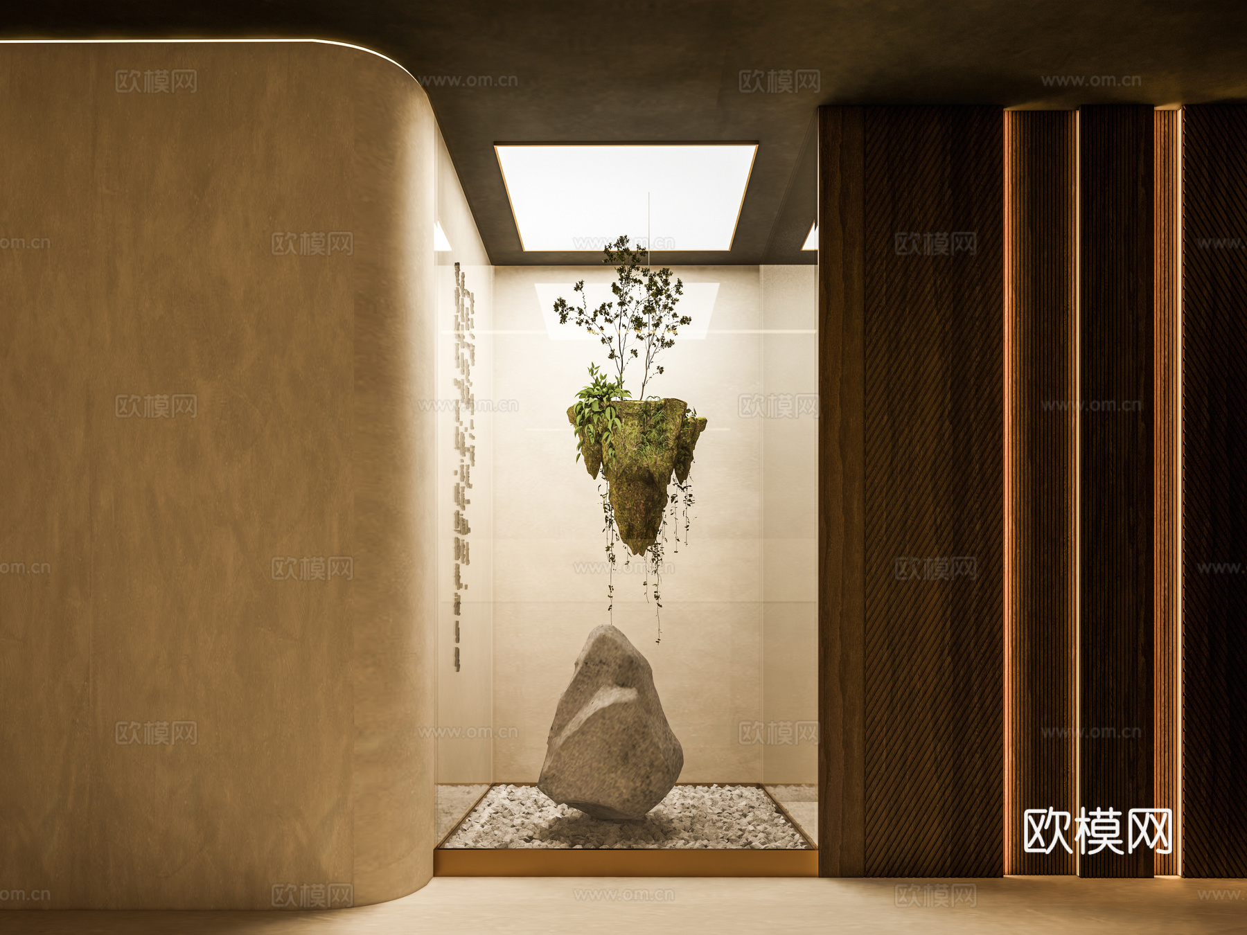 绿植端景 绿植盆栽景观 禅意松树景观 绿植艺术装置 悬空树景su模型