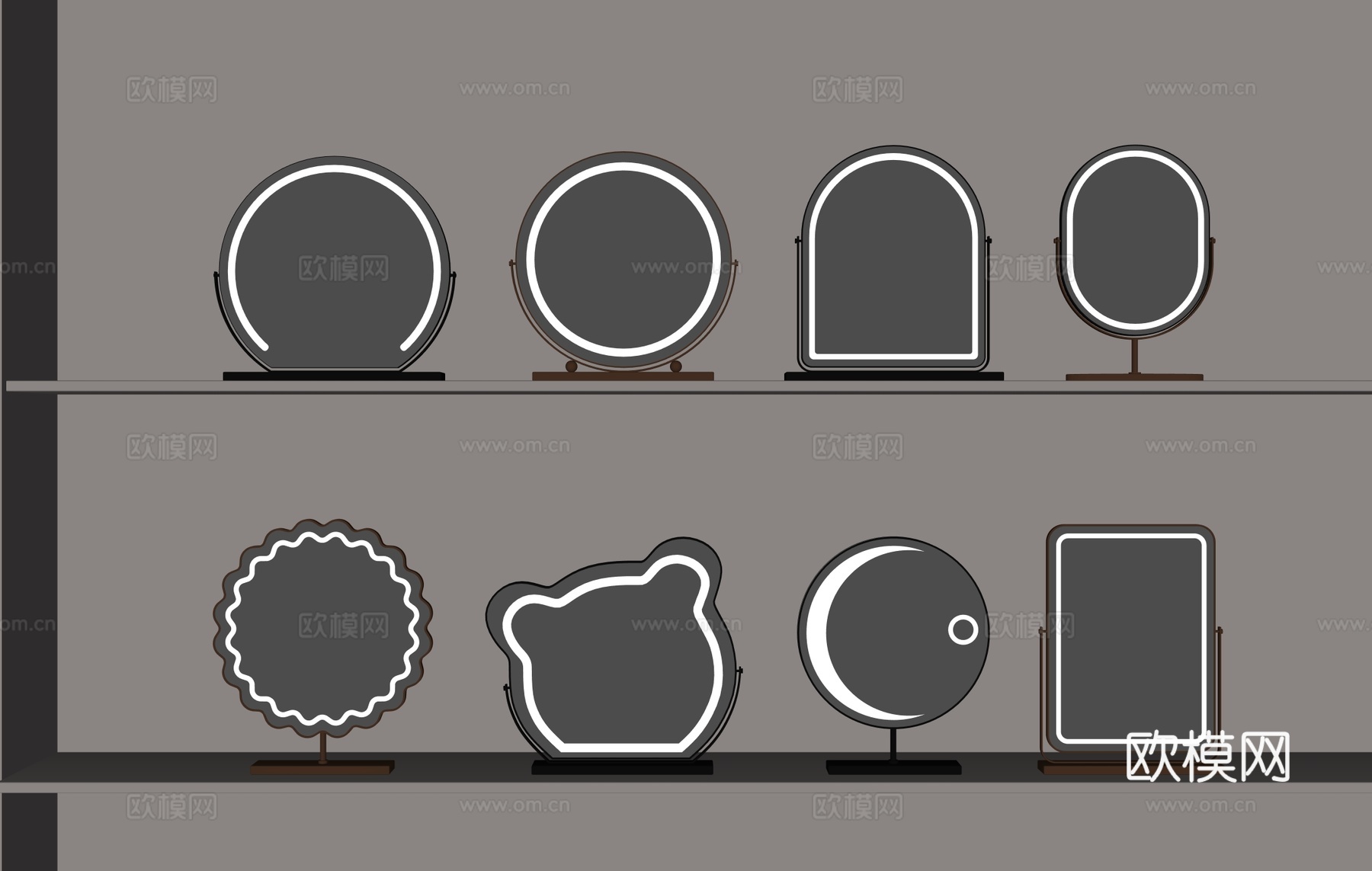 现代LED化妆镜 智能美妆镜 桌面梳妆镜su模型