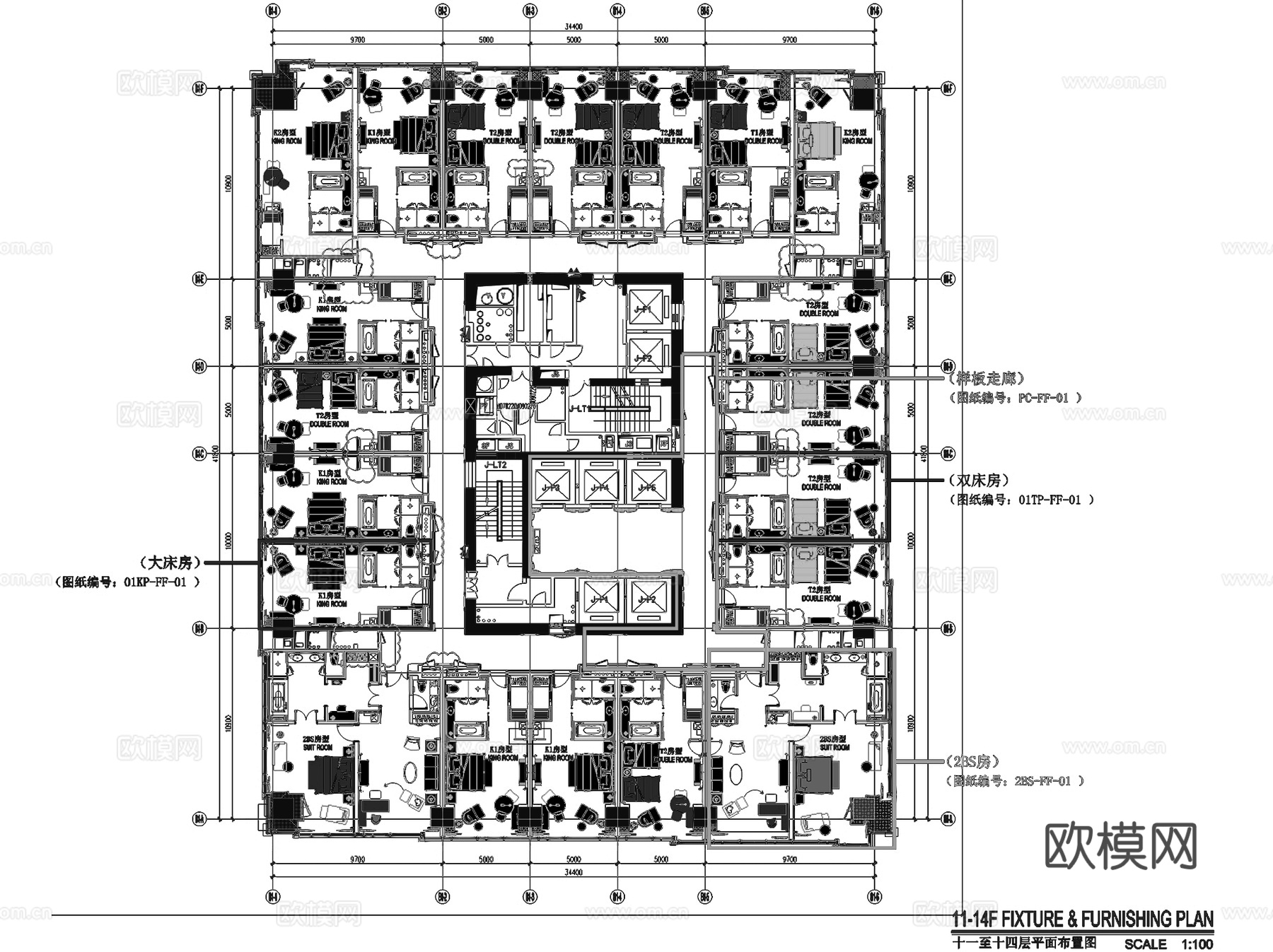 昆明万达文华酒店客房室内工装CAD施工图cad施工图