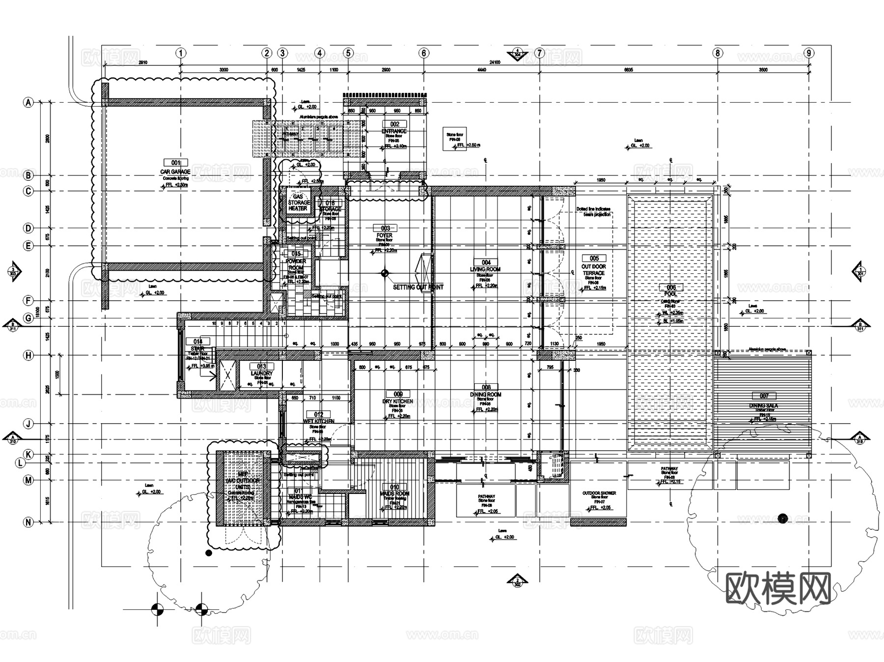 三亚太阳湾柏悦酒店别墅建筑CAD施工图 3套cad施工图cad施工图