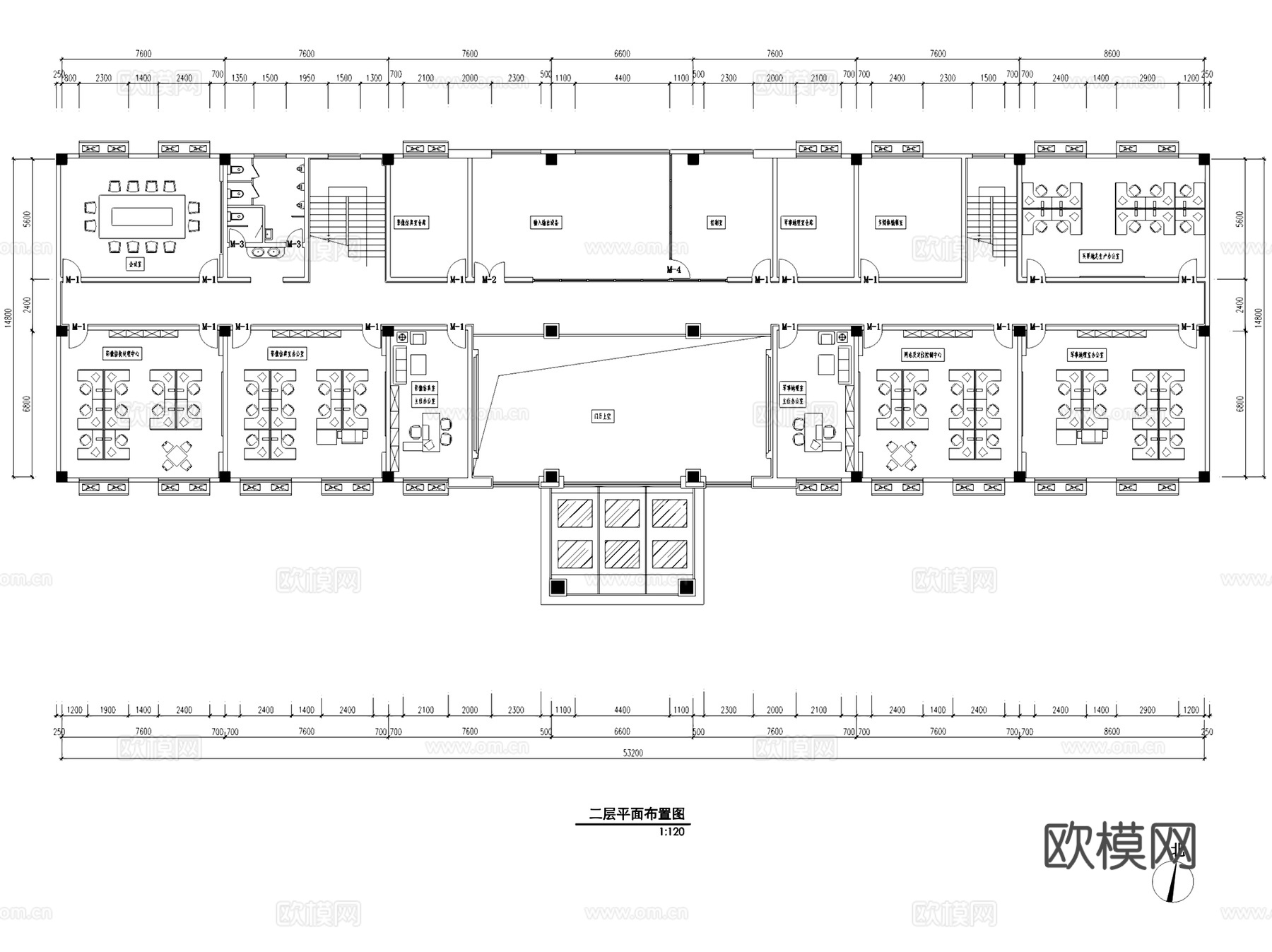 73608部队综合作业楼办公室室内工装CAD施工图整套cad施工图