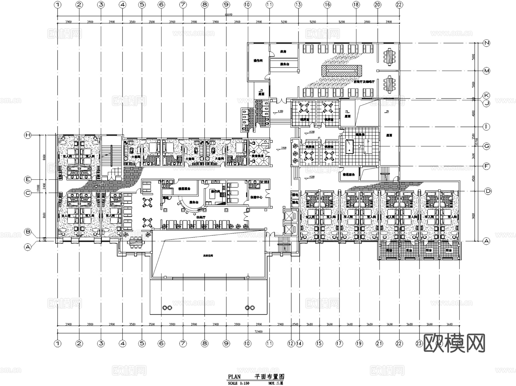 利川酒店室内工装平面图CAD施工图cad施工图