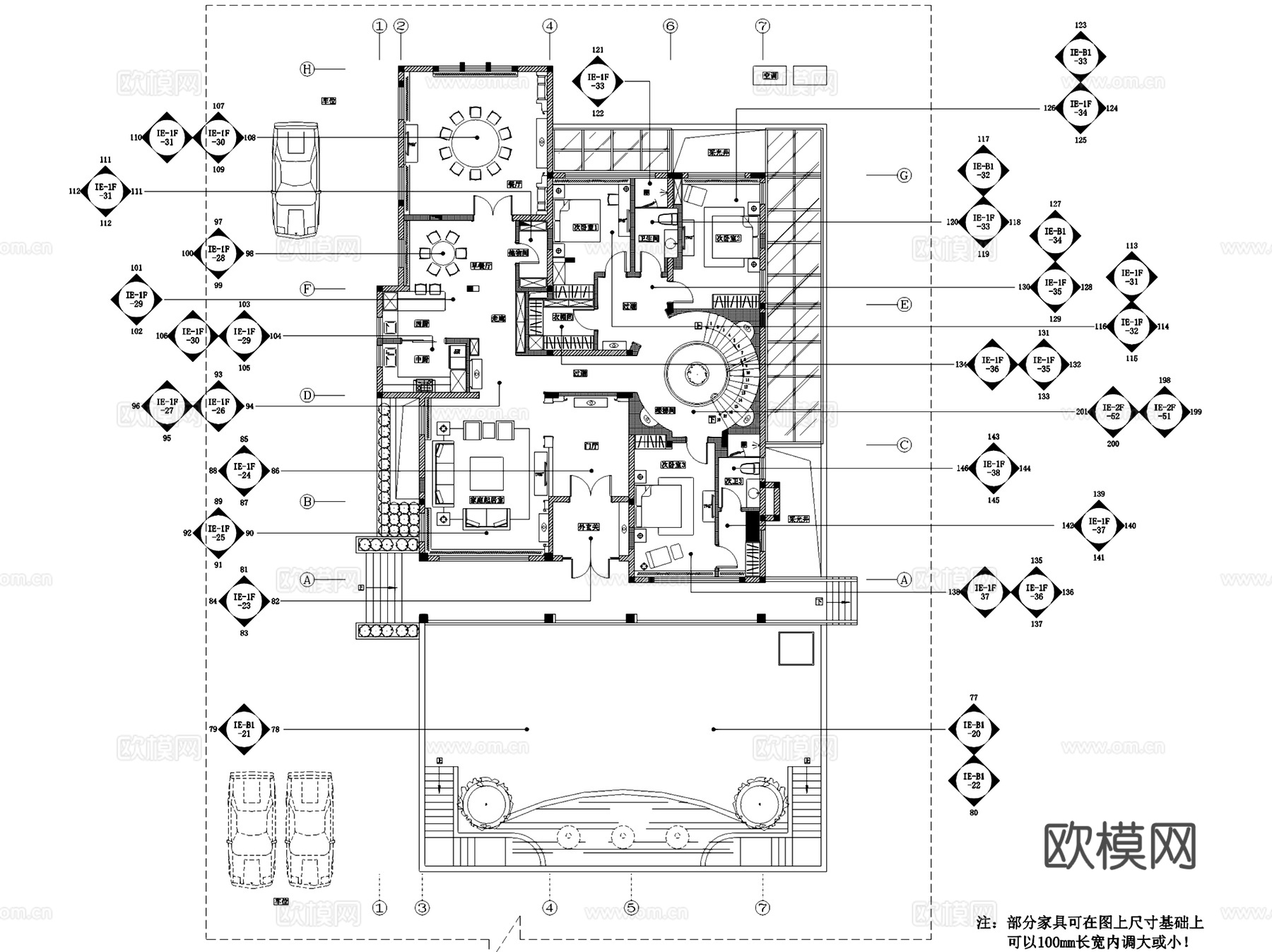 新中式松江72#二层别墅室内家装CAD施工图整套cad施工图