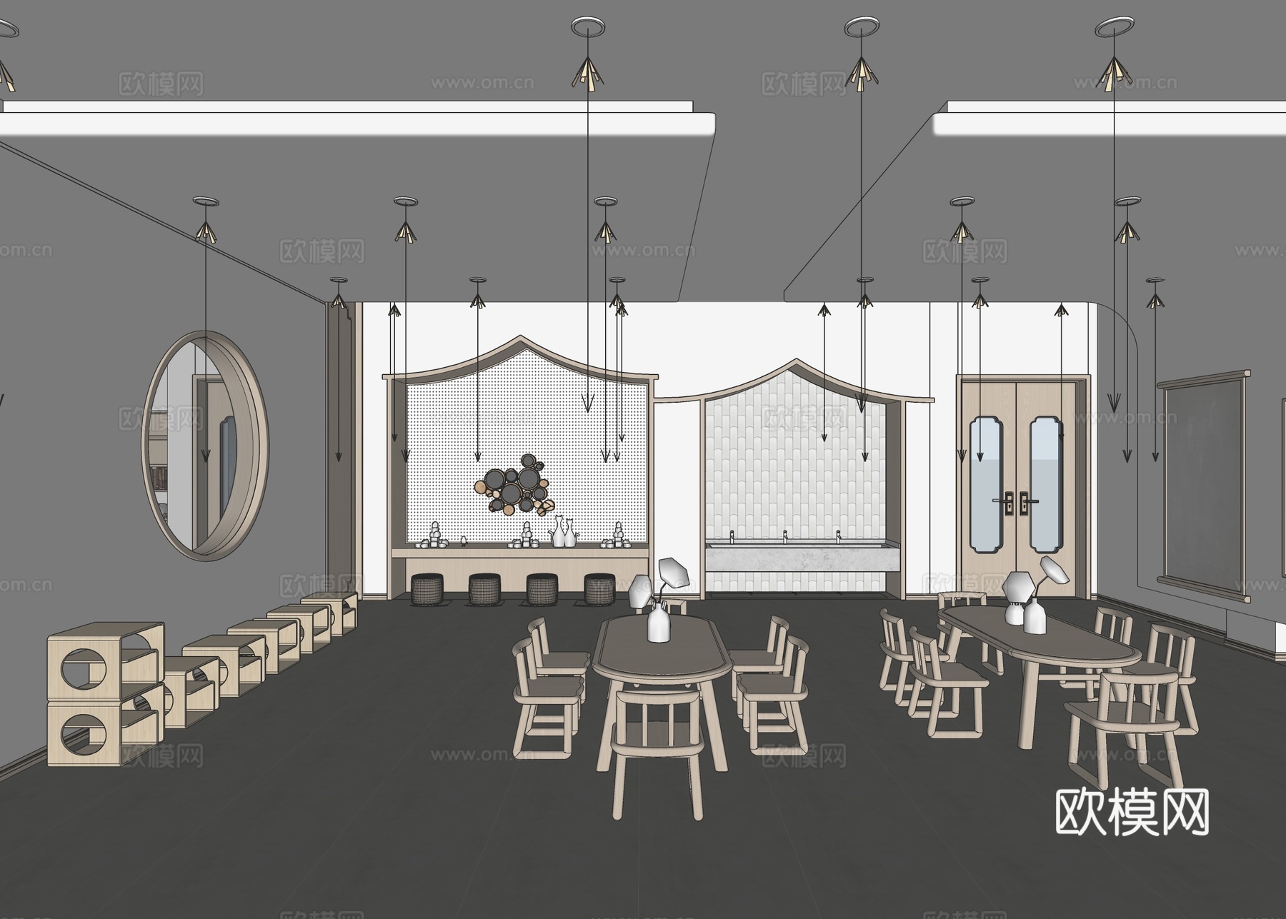 新中式活动室 美术室 功能房 娱乐室su模型