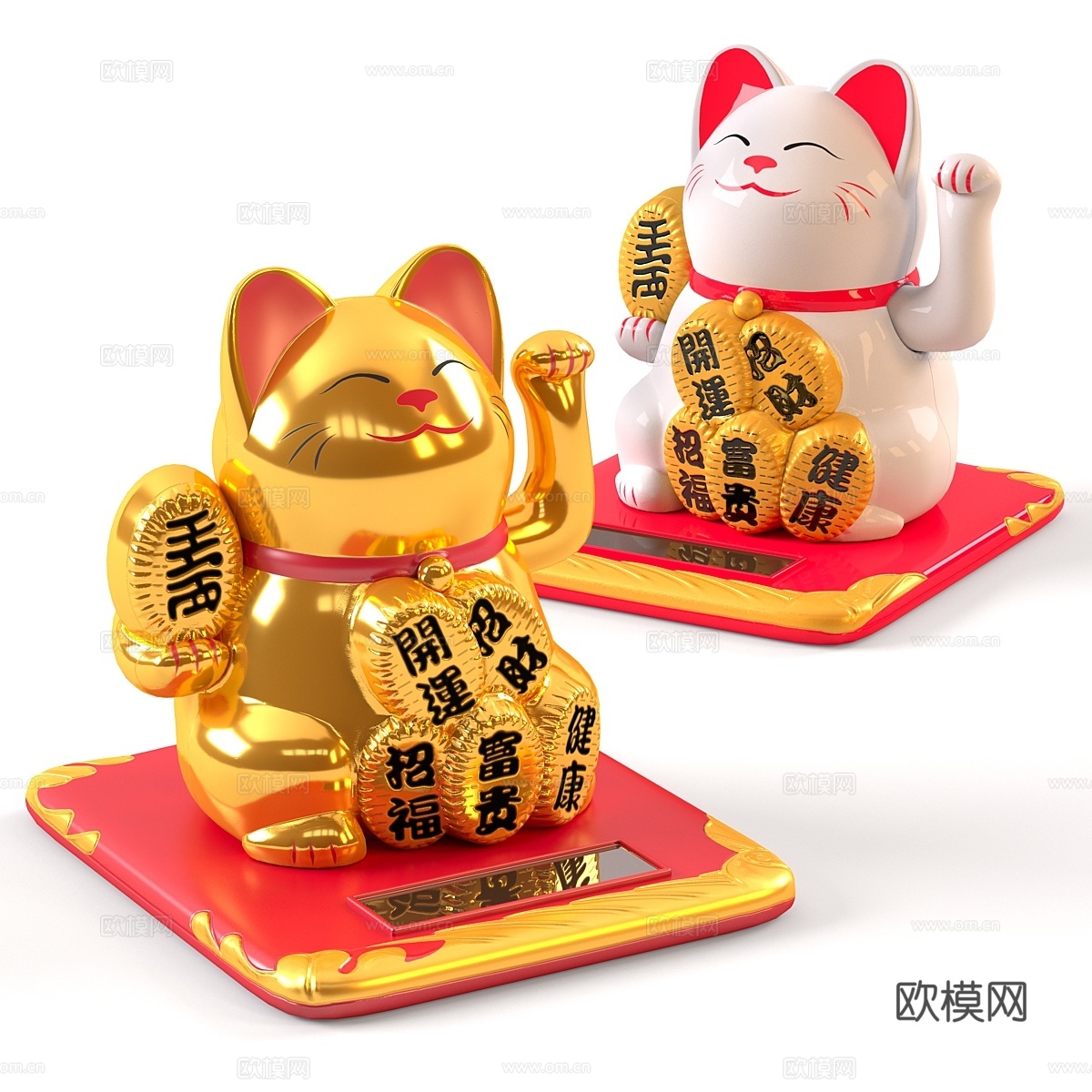 招财猫 白金双色款3d模型下载