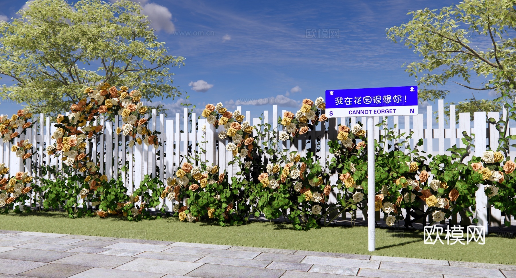 现代 玫瑰花 庭园玫瑰花墙 藤蔓藤本 爬藤植物 月季花 蔷薇su模型