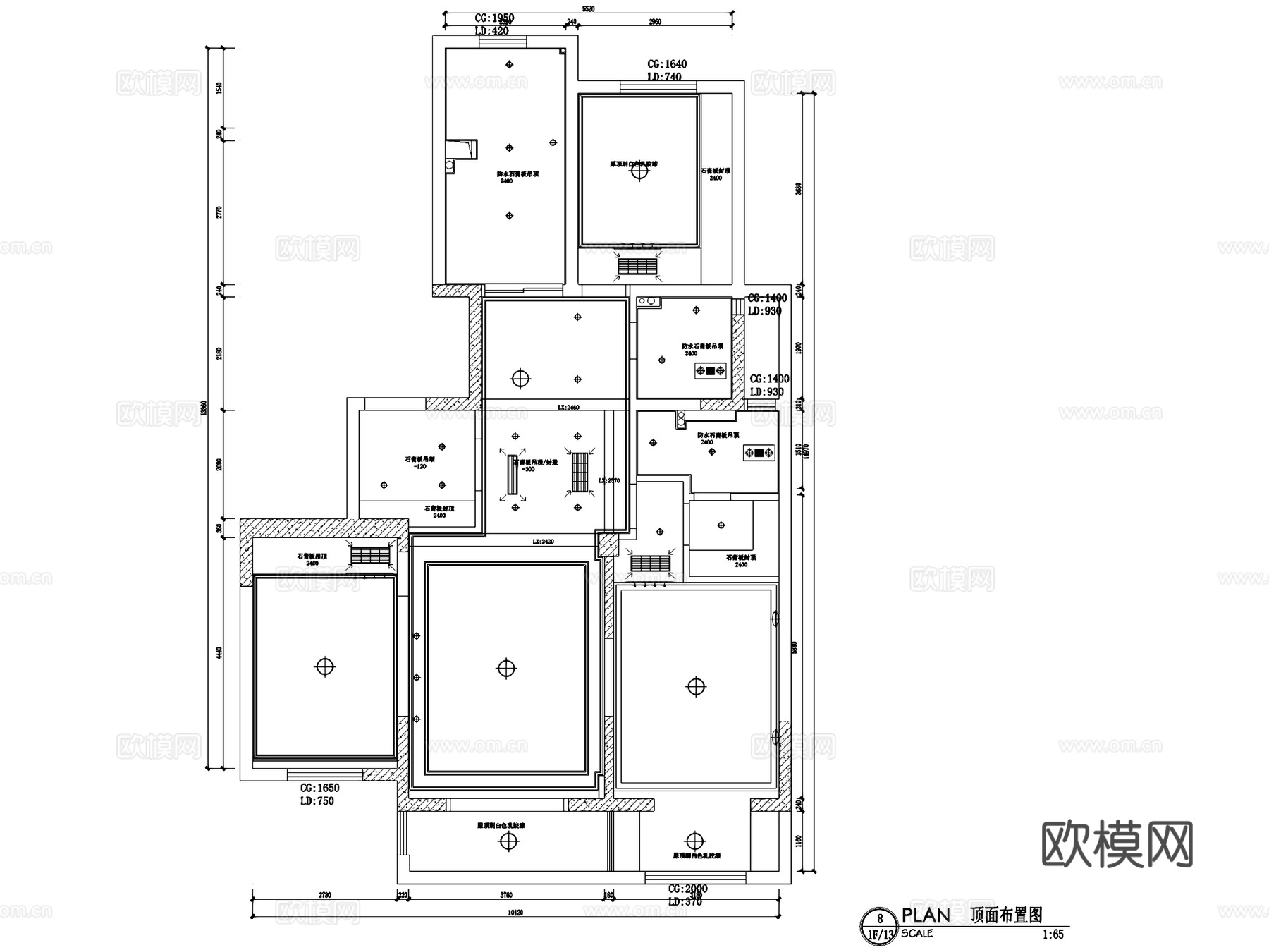 优山美地8-303美式三室两厅两卫室内家装CAD施工图cad施工图