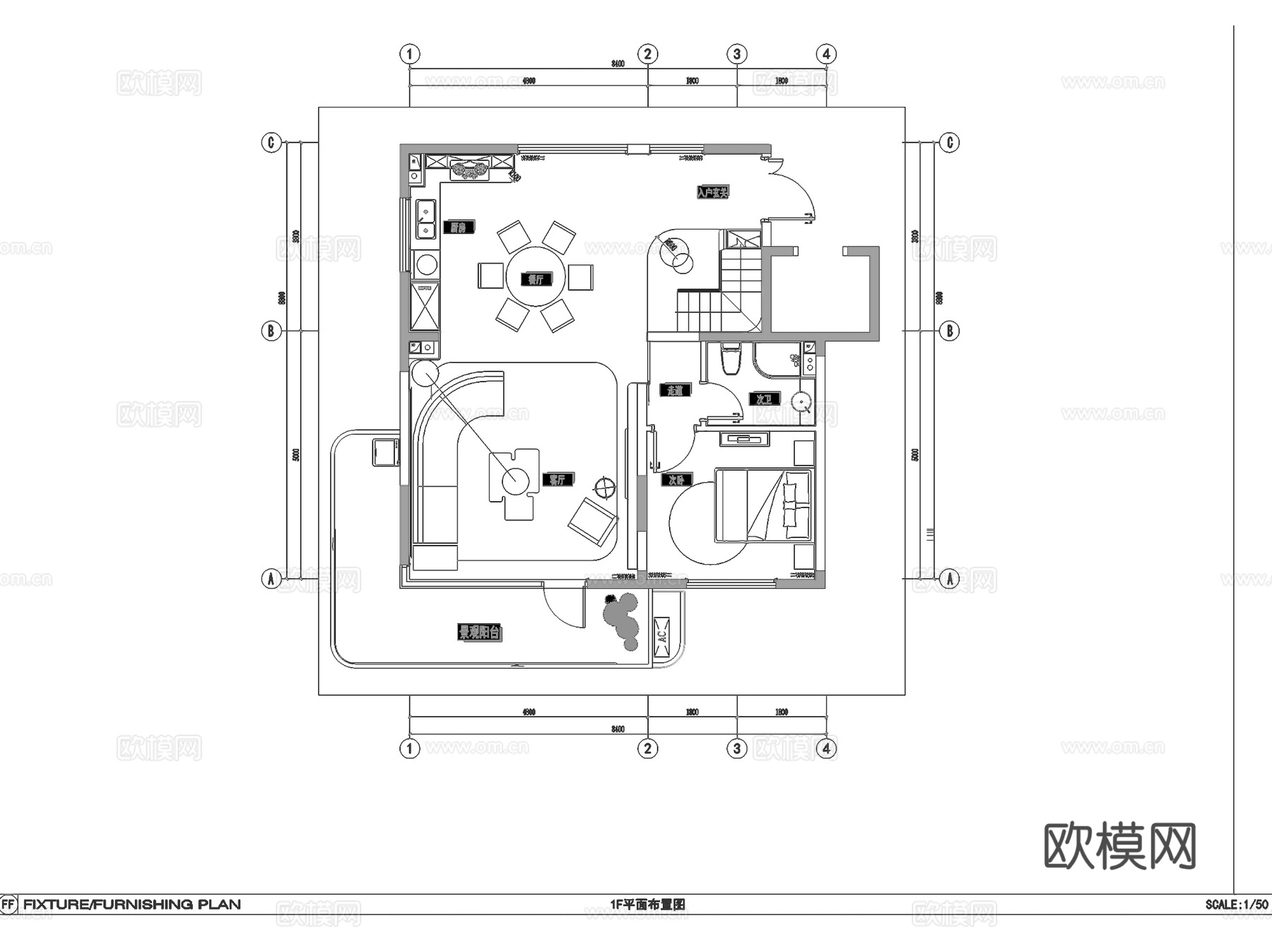 自在澜湾C1-E户型二层叠墅室内家装CAD施工图整套cad施工图